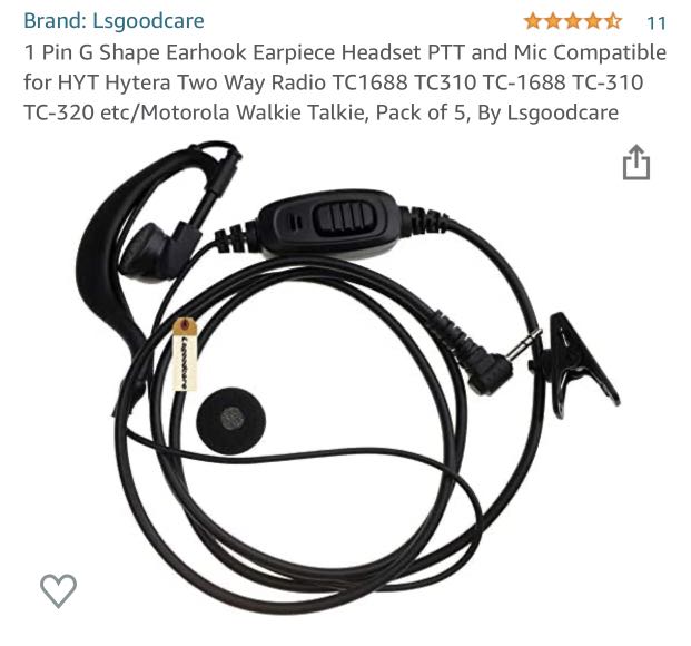 1 Pin G Shape Earhook Earpiece Headset Ptt And Mic Compatible For Hyt Hytera Two Way Radio Tc1688 Tc310 Tc 1688 Tc 310 Tc 320 Etc Motorola Walkie Talkie By Lsgoodcare Audio Earphones On Carousell