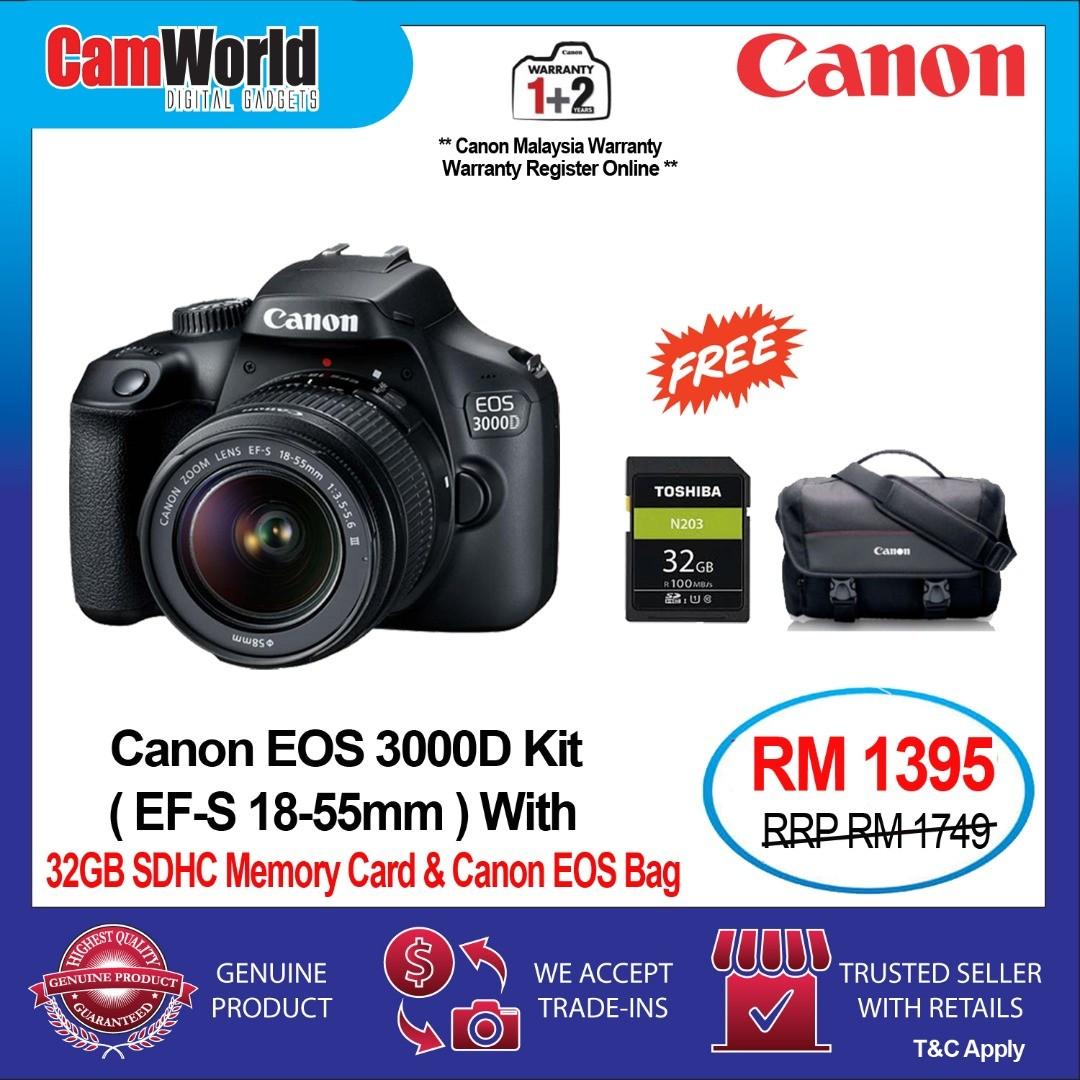 Canon Eos 3000d Kit Ef S 18 55mm With 32gb Sdhc Memory Card Eos Bag Photography On Carousell