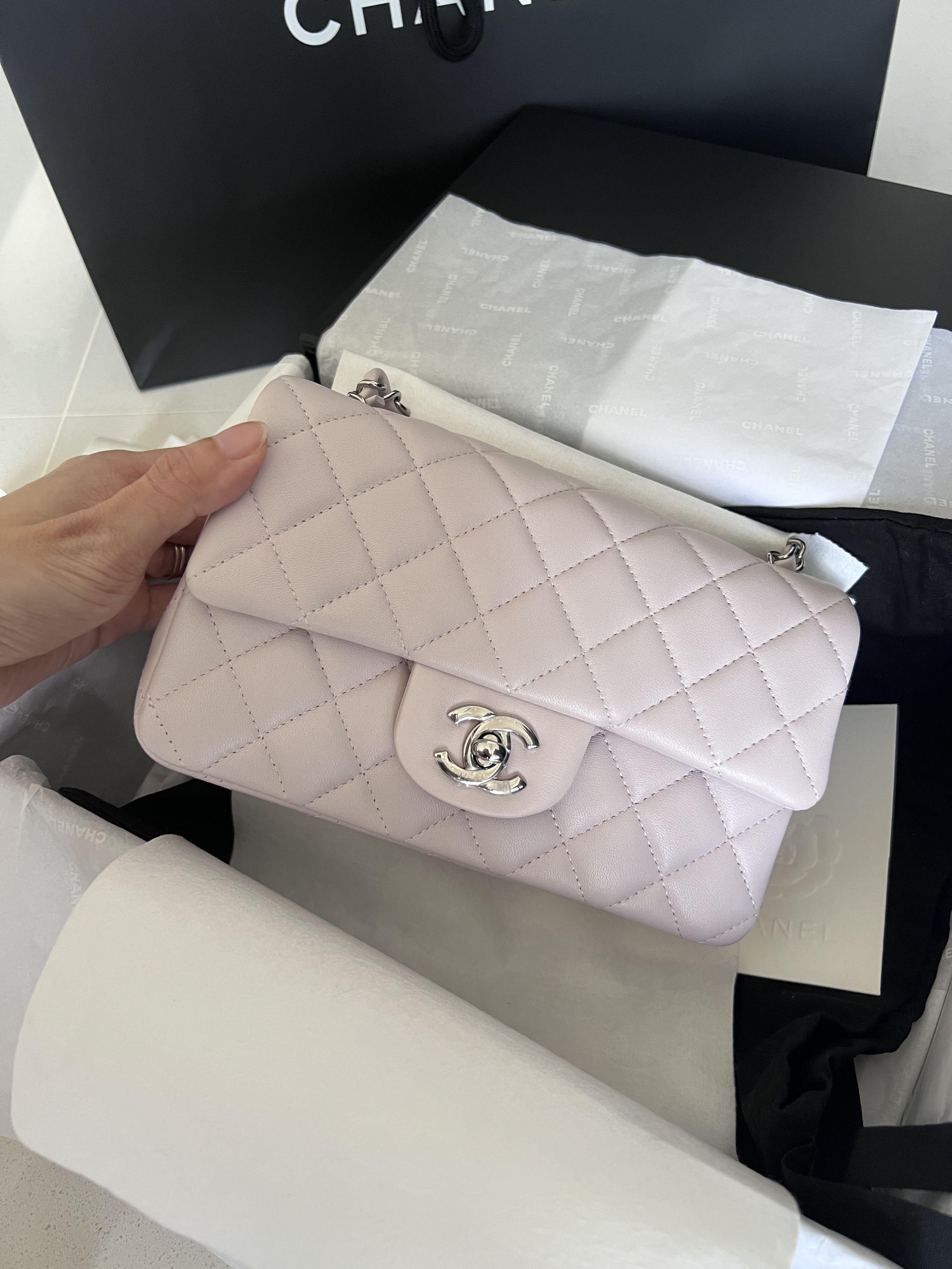 Chanel mini rectangular classic flap lambskin lilac pink shw, Women's  Fashion, Bags & Wallets, Cross-body Bags on Carousell
