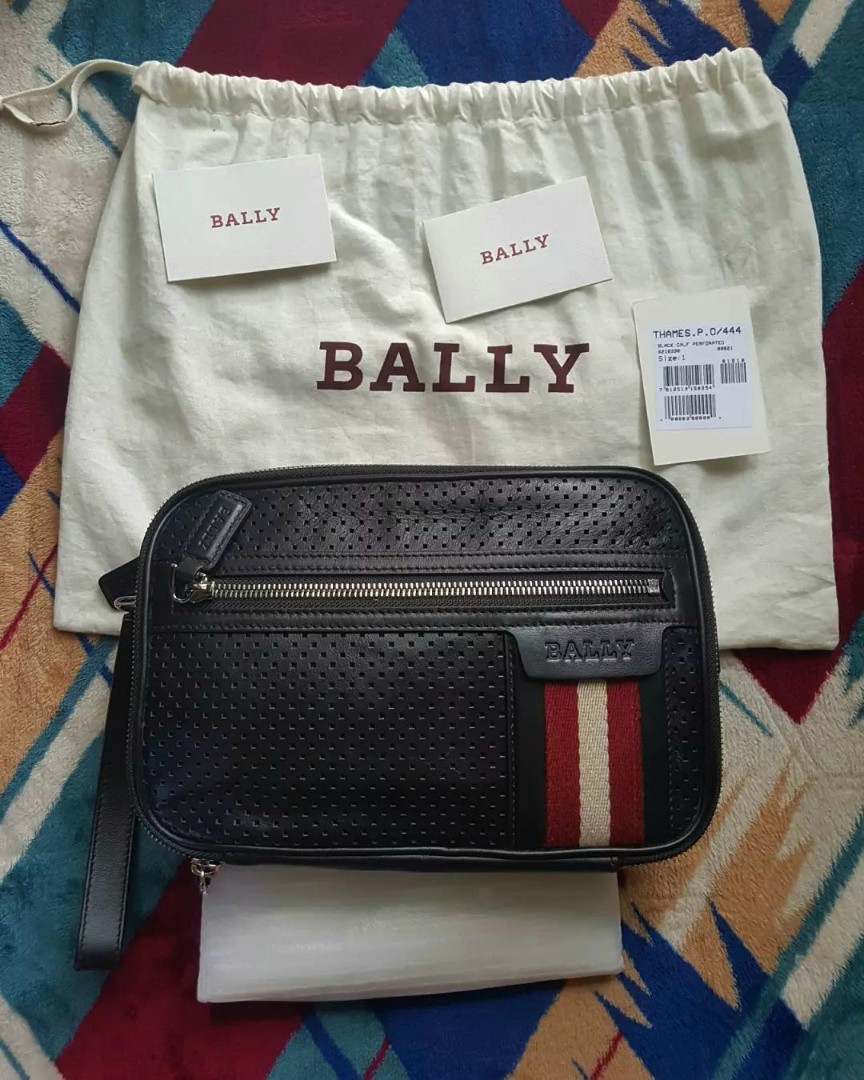 NEW AUTHENTIC BALLY P.O/444 Men Thames Perforated Leather Clutch