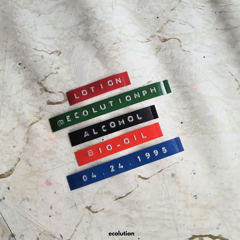 Customized Personalized Embossed Tape Label Sticker (Category: Craft Supplies & Tools) located in Manila. Submitted by ecolutionph (Listing ID 1083203735, Image 2). Description: - Custom: PM us what you want us to print out - P7.00: 0-10 letters/numbers/symbols - P10.00: 11-15 letters/numbers/symbols - P14.00: 16-20 letters/numbers/symbols - Available colors: green, black, maroon, blue & red - Sold by: 1pc of label/sticker - We will send you a pi