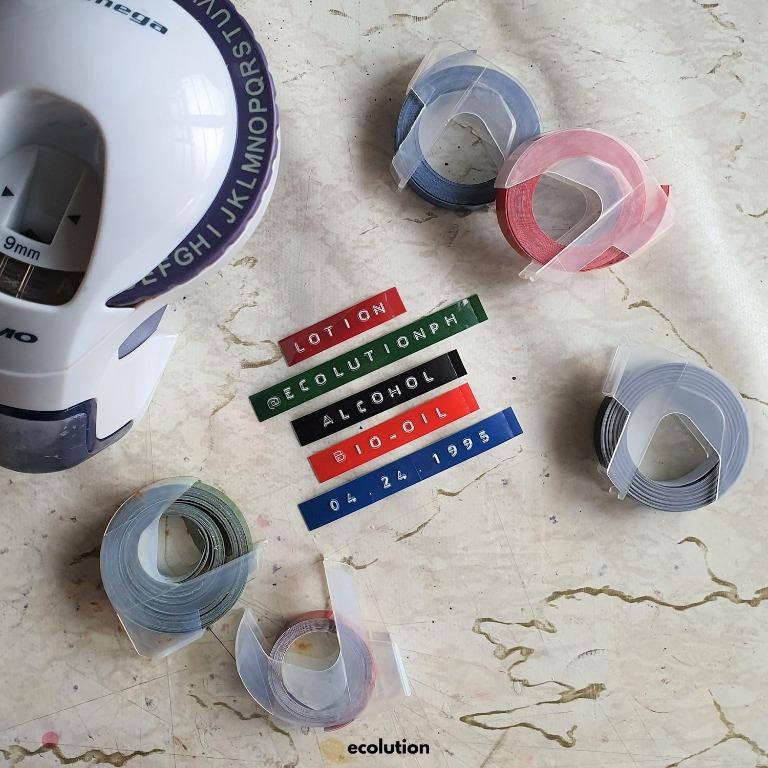 Customized Personalized Embossed Tape Label Sticker (Category: Craft Supplies & Tools) located in Manila. Submitted by ecolutionph (Listing ID 1083203735, Image 1). Description: - Custom: PM us what you want us to print out - P7.00: 0-10 letters/numbers/symbols - P10.00: 11-15 letters/numbers/symbols - P14.00: 16-20 letters/numbers/symbols - Available colors: green, black, maroon, blue & red - Sold by: 1pc of label/sticker - We will send you a pi