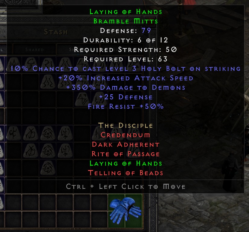 D2R Diablo 2 Resurrected Laying of Hands Bramble Mitts, Video Gaming, Gaming Accessories, In