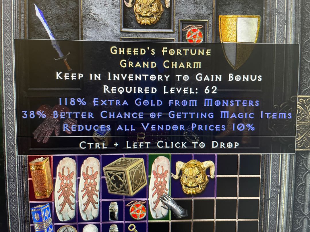 Diablo 2 Resurrected Gheed Fortune Charm (38), Video Gaming, Gaming