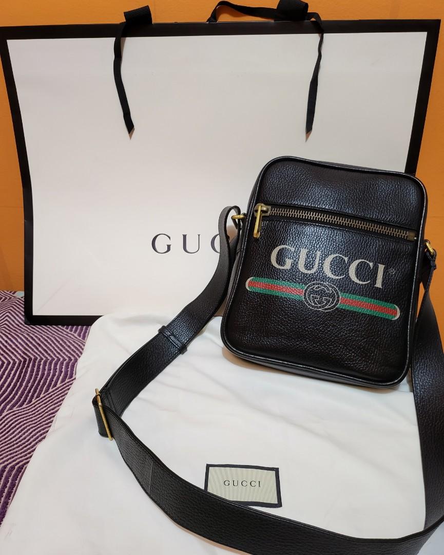 Gucci Print Messenger Black Leather Bag 523591