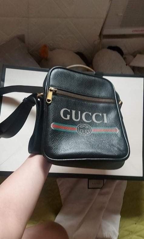 Gucci Print Messenger Black Leather Bag 523591