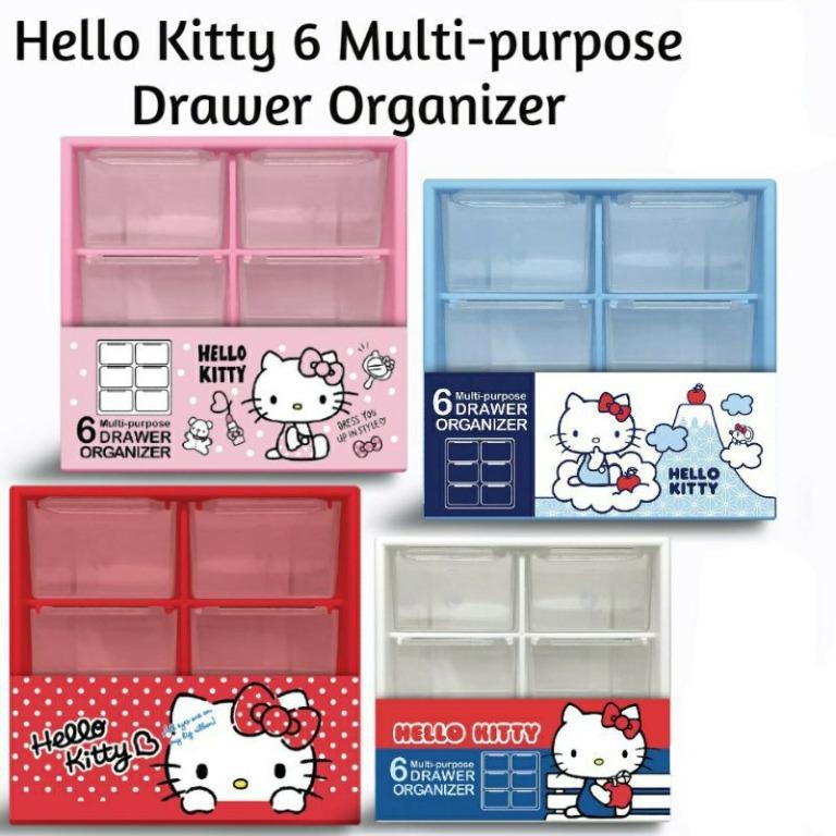 HELLO KITTY MULTI-PURPOSE DRAWER ORGANIZER - SANRIO HELLO KITTY (Category: Storage Boxes & Baskets) located in Pasig City. Submitted by regs.018 (Listing ID 1118340847, Image 1). Description: 🎀🎀HELLO KITTY MULIT PURPOSE DRAWER ORGANIZER 🎀🎀 Size: 9.8cm x 12.3cm x 12cm Organizer for your sewing materials, hardware, stationery, collections, hair accessories, personal care items etc.. Available colors: -red -pink -white -blue.