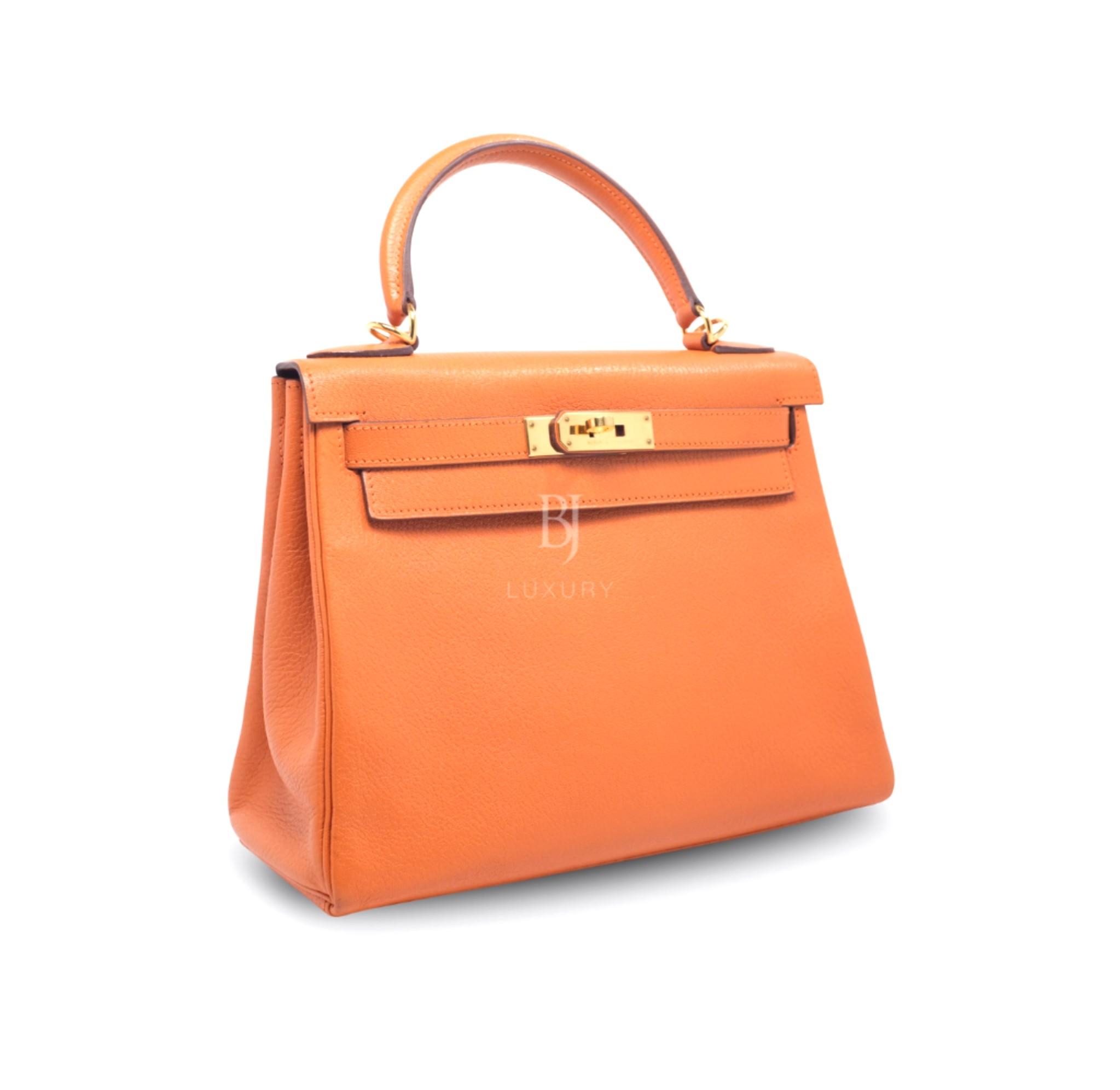 Hermes PHW Mini Kelly II Shoulder Bag Chevre Leather Potiron Orange