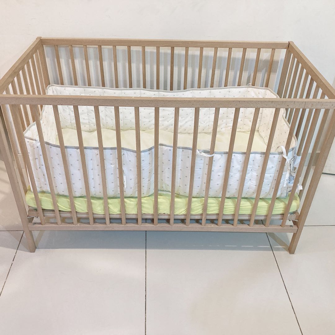IKEA Sniglar baby cot + mattress + bed sheet + bumper, Babies & Kids