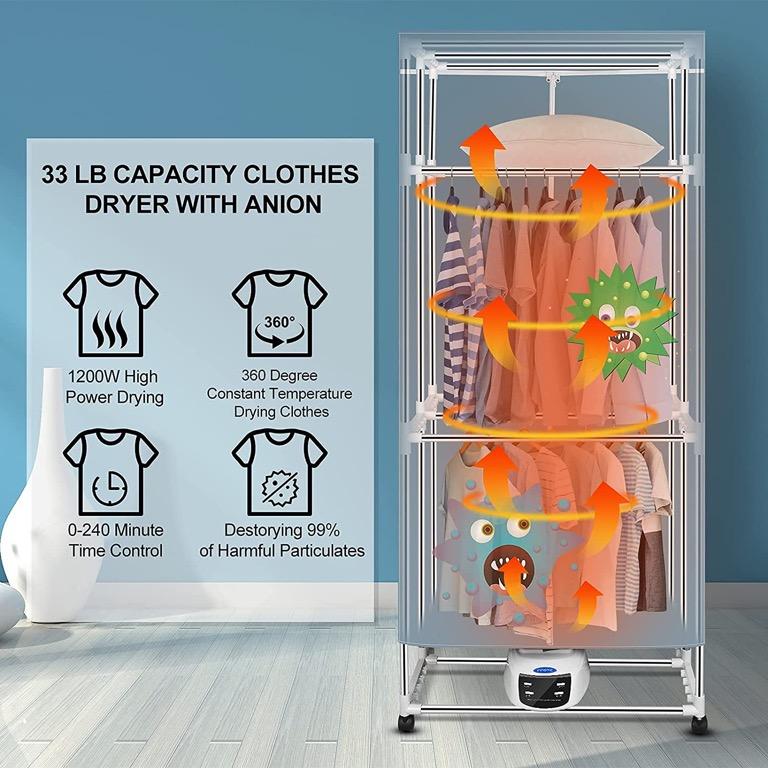 AL Innotic Clothes Dryer Portable Clothes Drying Rack 3 Tier Foldable Electric Clothes Dryer Anion Energy Saving Quick Dry Indoor Heated Clothes