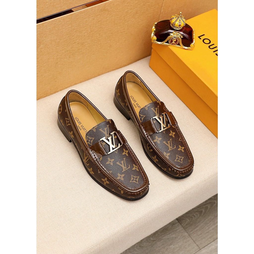 Lv brown monogram men's loafers preorder, Luxury, Sneakers