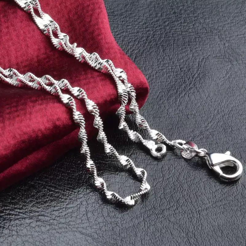 Men 925 Sterling Silver Twisted Water Wave Link Necklace Men s