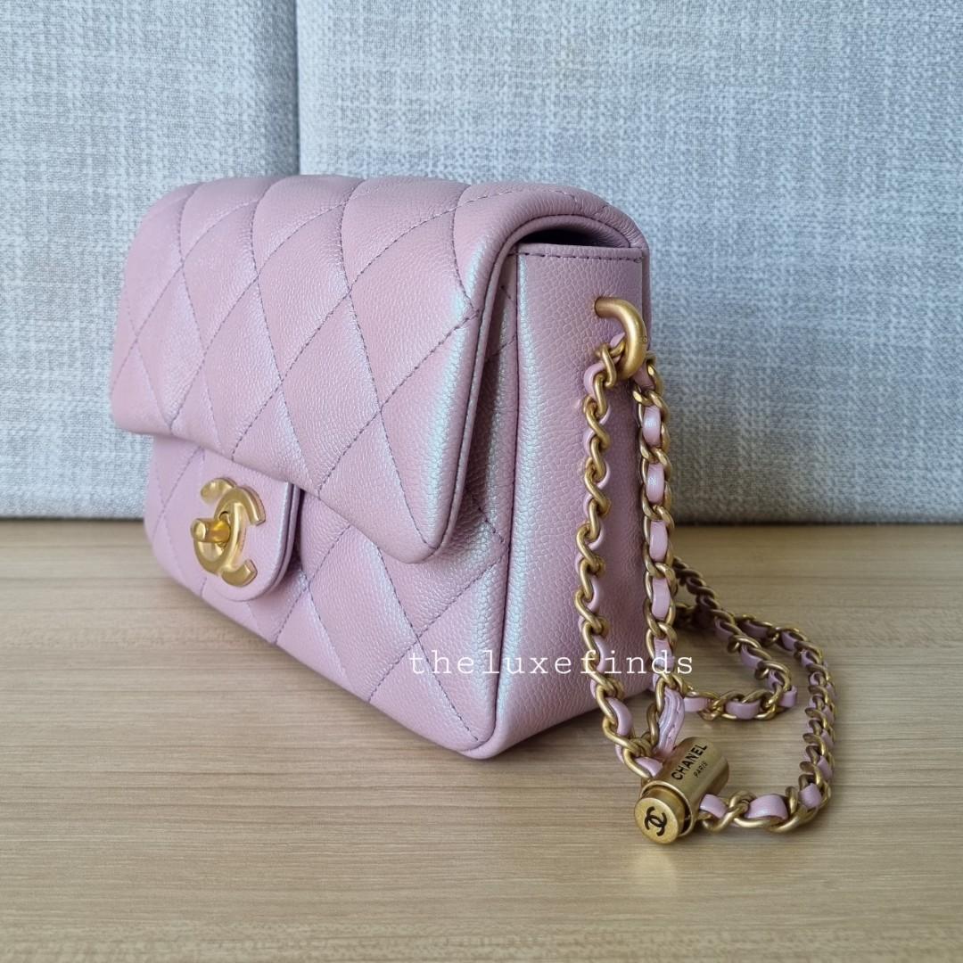 🦄💖Chanel 21K My Perfect Mini Flap Bag (Iridescent Pink, Caviar) (Non-nego)