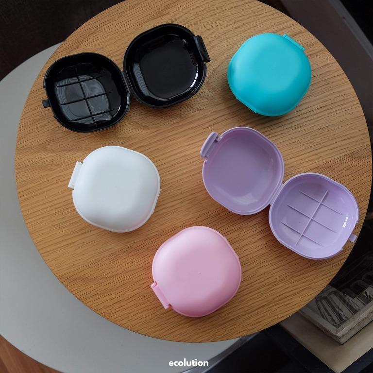 Soap Container (Category: Health Food, Drinks & Tonics) located in Manila. Submitted by ecolutionph (Listing ID 1008325804, Image 1). Description: - Perfect for keeping your bars safe & dry - Colors: pink, blue, purple, white & black - Size: 3.43" W X 3.43" X 1.57" H .