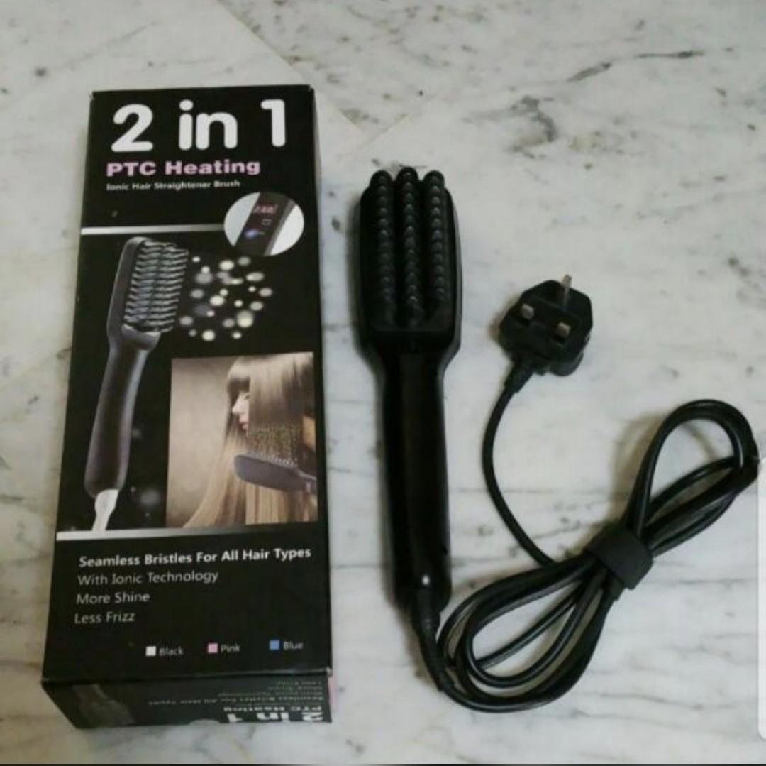 2 in 1 PTC Heating Ionic Hair Straightener Brush Beauty