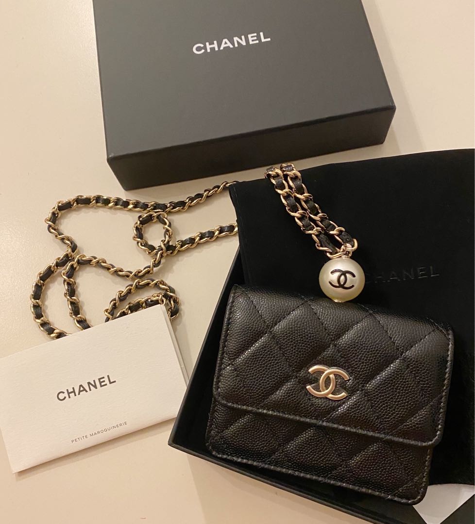 Chanel Black Pearl Crown Clutch On Chain Leather ref.1018242