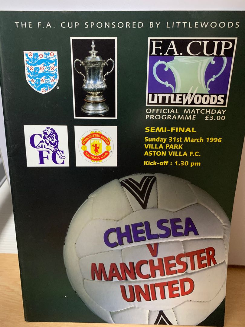 車路士對曼聯chelsea Vs Manchester United 1996 Fa Cup Semi Final 場刊 運動產品 其他運動配件 Carousell