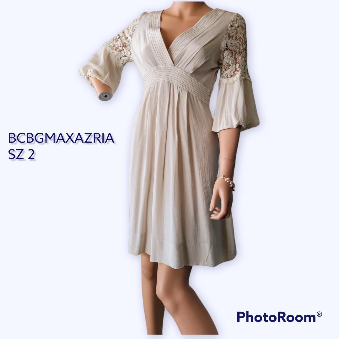 BCBGMAXAZRIA Beige Silk Cocktail 3 4 Bell Sleeves Dress