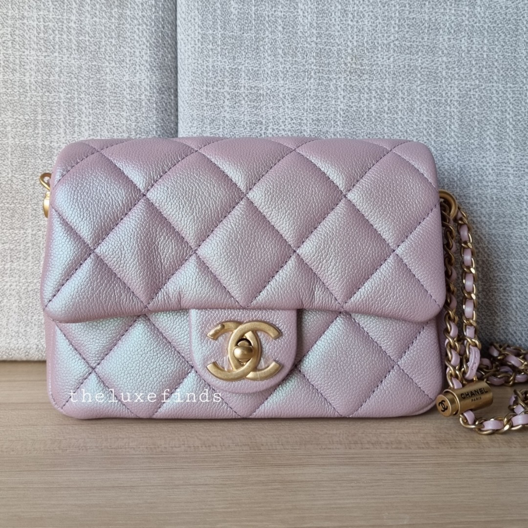 CHANEL 21K Iridescent Pink Caviar My Perfect Square Mini Flap Bag