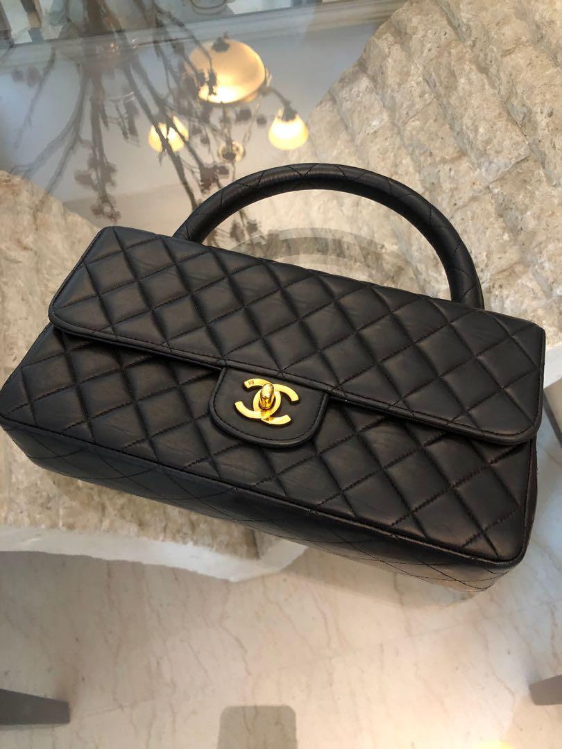 Chanel Vintage Twin Top Handle Flap Bag Quilted Velvet Medium Black 2154872