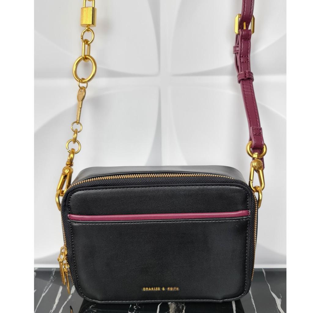 Charles Keith Double Zip Crossbody Bag Original, Olshop Fashion