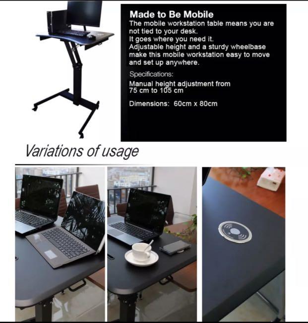 Computer Table Height Meter Computer desk table height adjustable mobile with wireless charger on ...