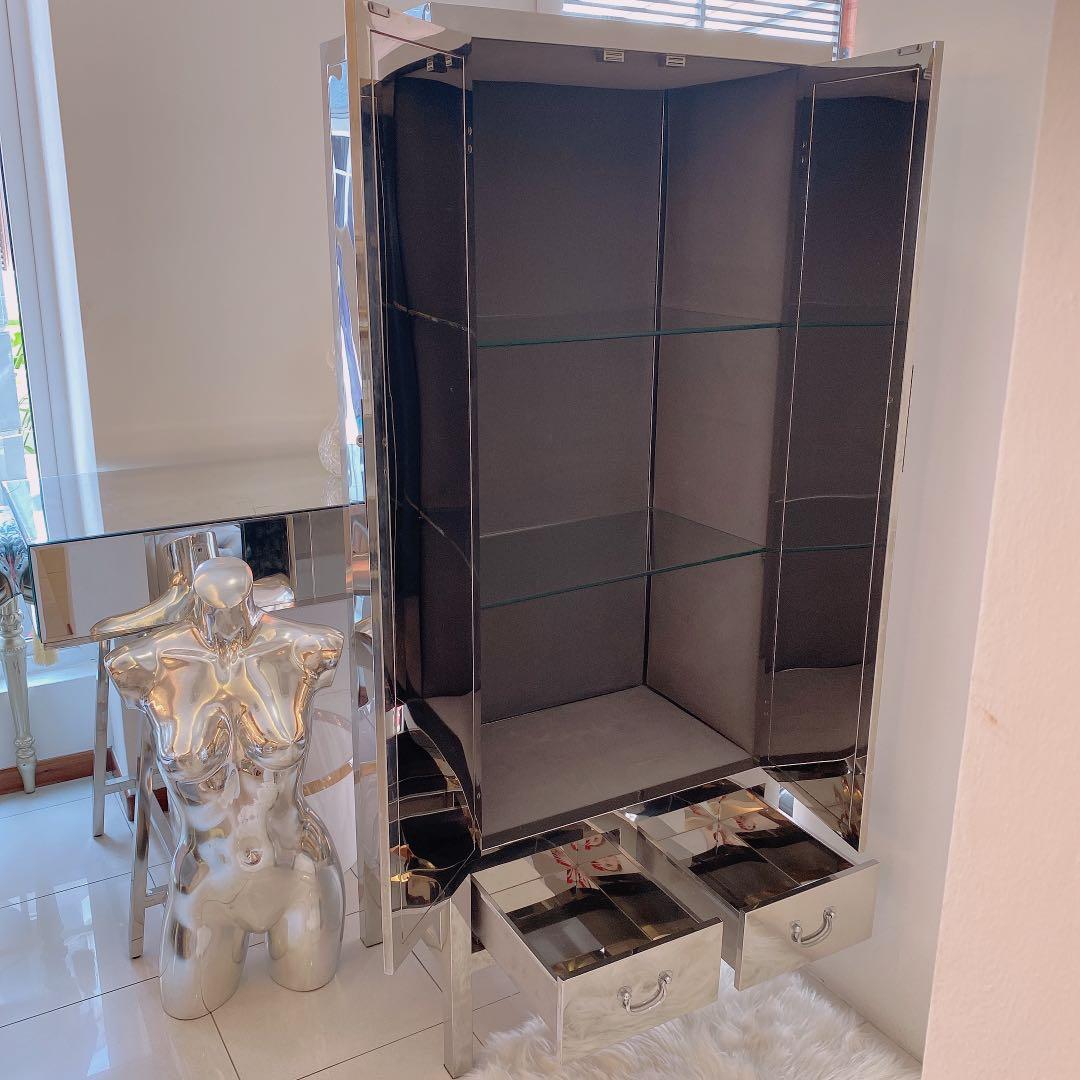 [DEFECTIVE] MIRRORED METAL STORAGE CABINET SILVER, Furniture & Home ...