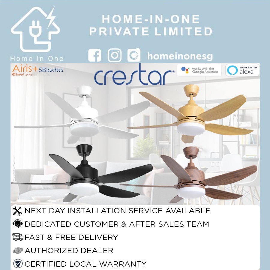 CRESTAR AIRIS 5 BLADE + WIFI AND REMOTE CONTROL + DC MOTOR + 25W LED