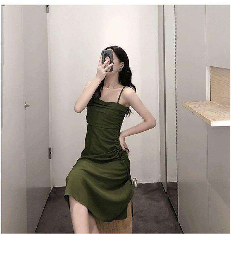 Olive green spaghetti strap dress hotsell