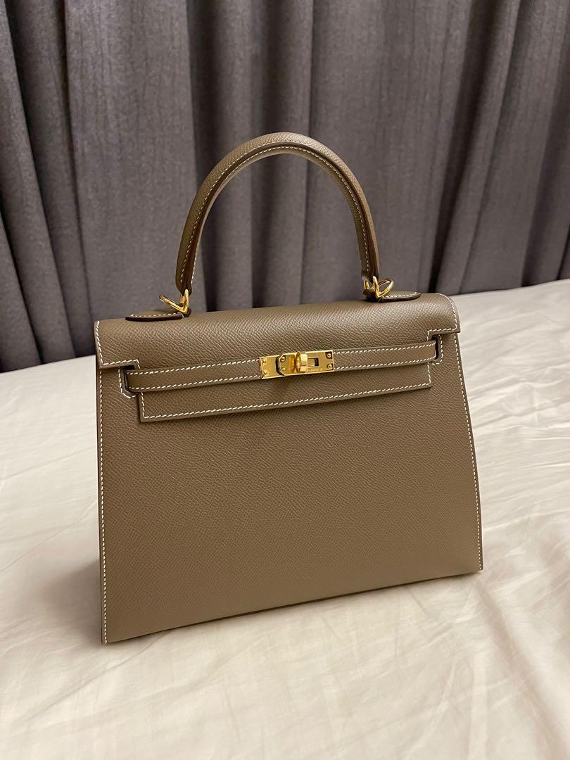 🆕 AUTHENTIC HERMES KELLY 25 ETOUPE EPSOM SELLIER IN GOLD HARDWARE