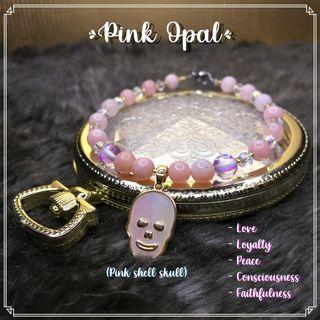 ‼️REPRICED‼️ High quality pink opal bracelet w/ pink shell skull charm