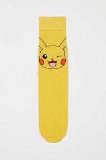 H&M Yellow Pikachu Motif-Detail Socks