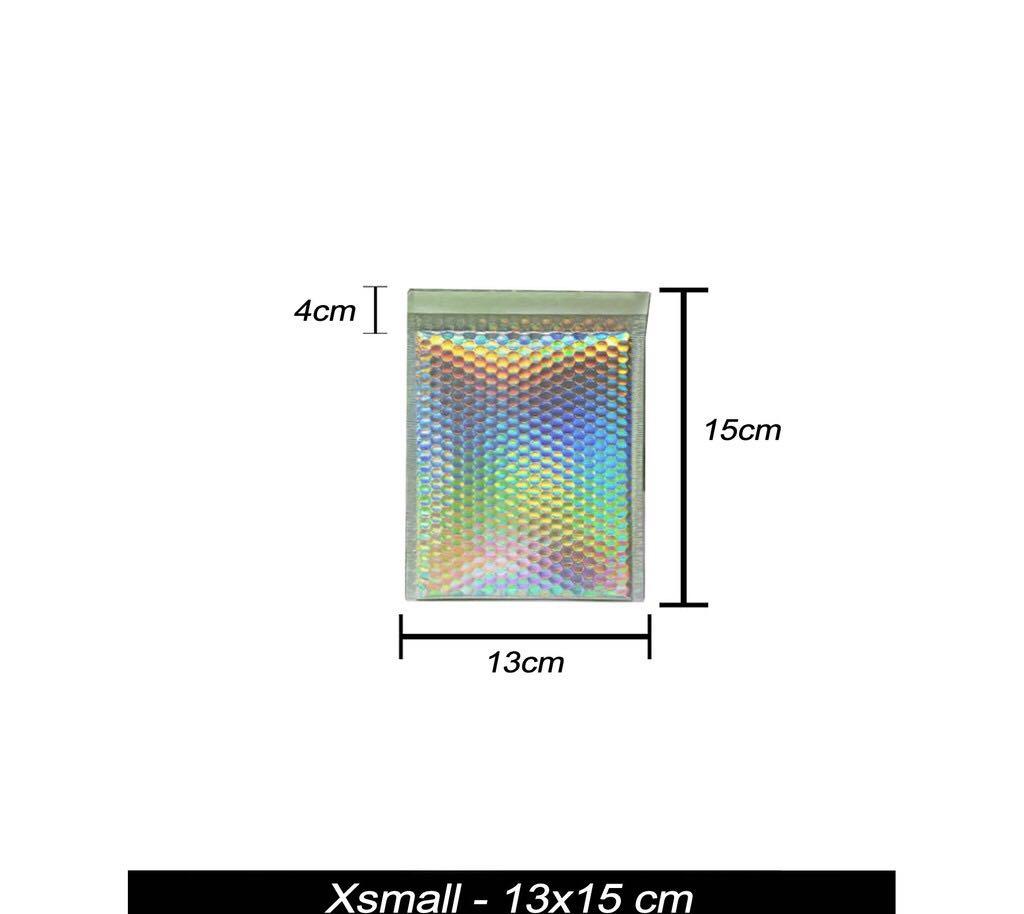 HOLOGRAPHIC LASER BUBBLE MAILER WRAP PADDED ENVELOPE (Category: Craft Supplies & Tools) located in Quezon City. Submitted by heyitskhen (Listing ID 1118515586, Image 1). Description: XSmall-15 Small-18 Medium-25 Large-29 Min of 10pcs Other colors: Peach, Pink, Blue, Black, Yellow .
