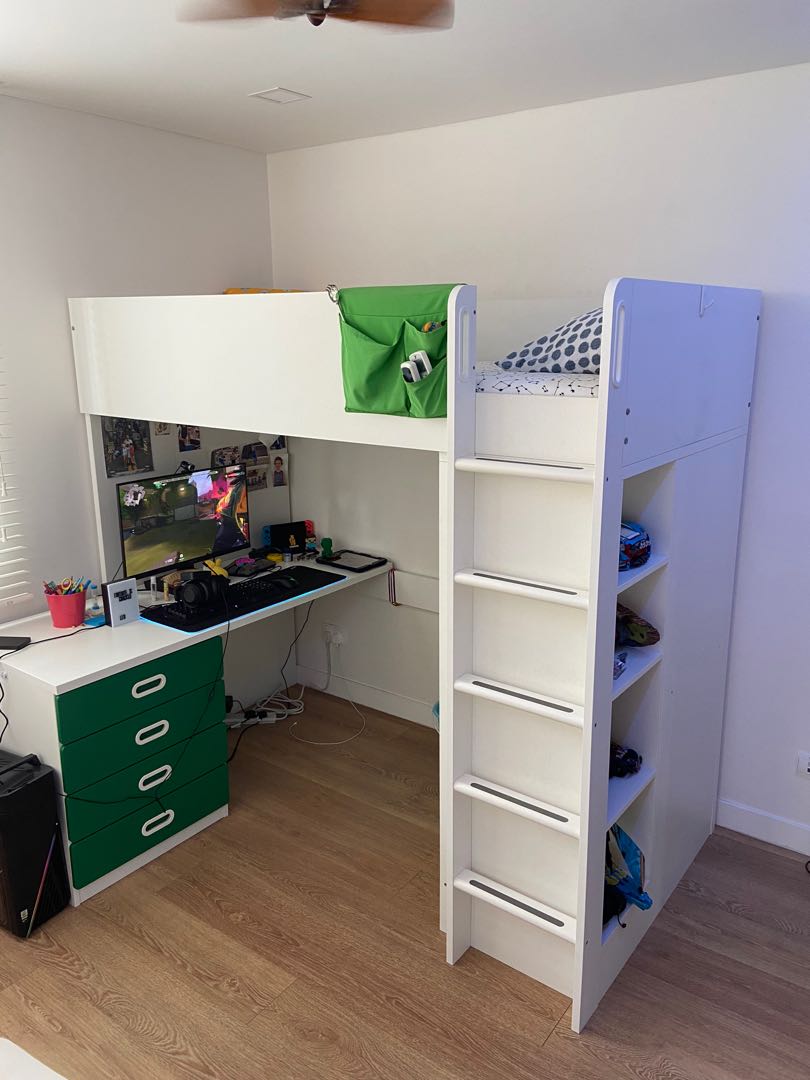 Ikea Bed with Desk and Storage, Furniture & Home Living, Furniture, Bed