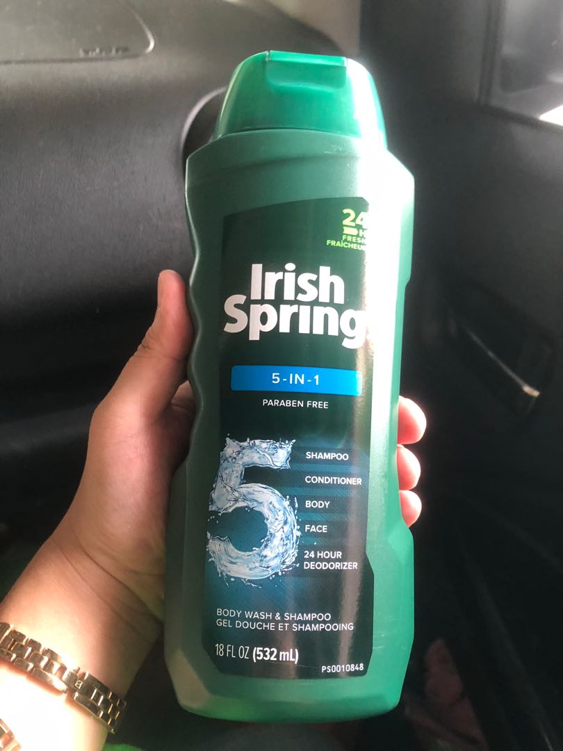 2 Bottles Irish Spring 5-in-1 Shampoo,Conditioner Body Face 24 Deodorizer  18 oz