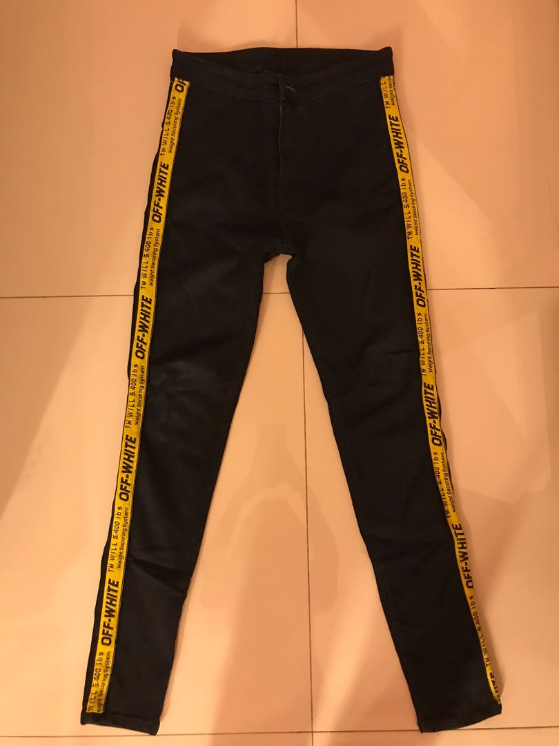 Jeans Off White Wanita List Kuning Size 