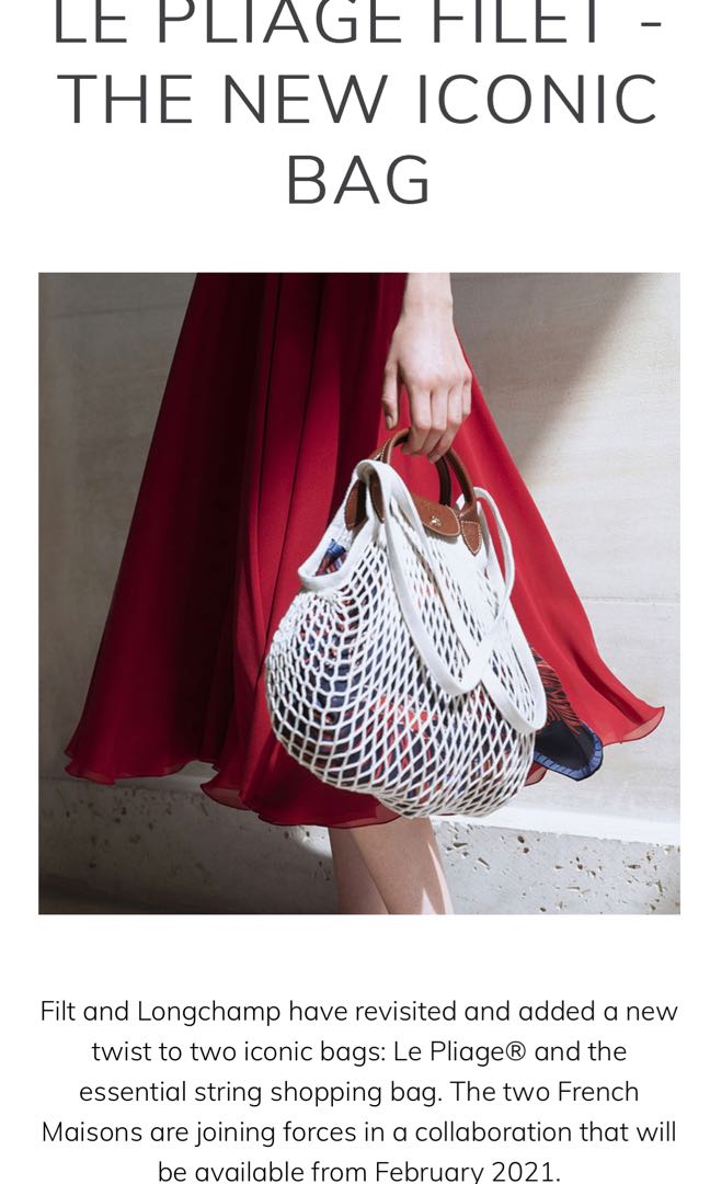 Longchamp X Filt collaboration Le Pilage Filet in Ecru White