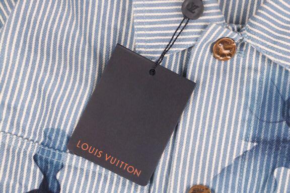 LV 2021 Striped Monogram Workwear Denim Shirt, Men's Fashion, Tops