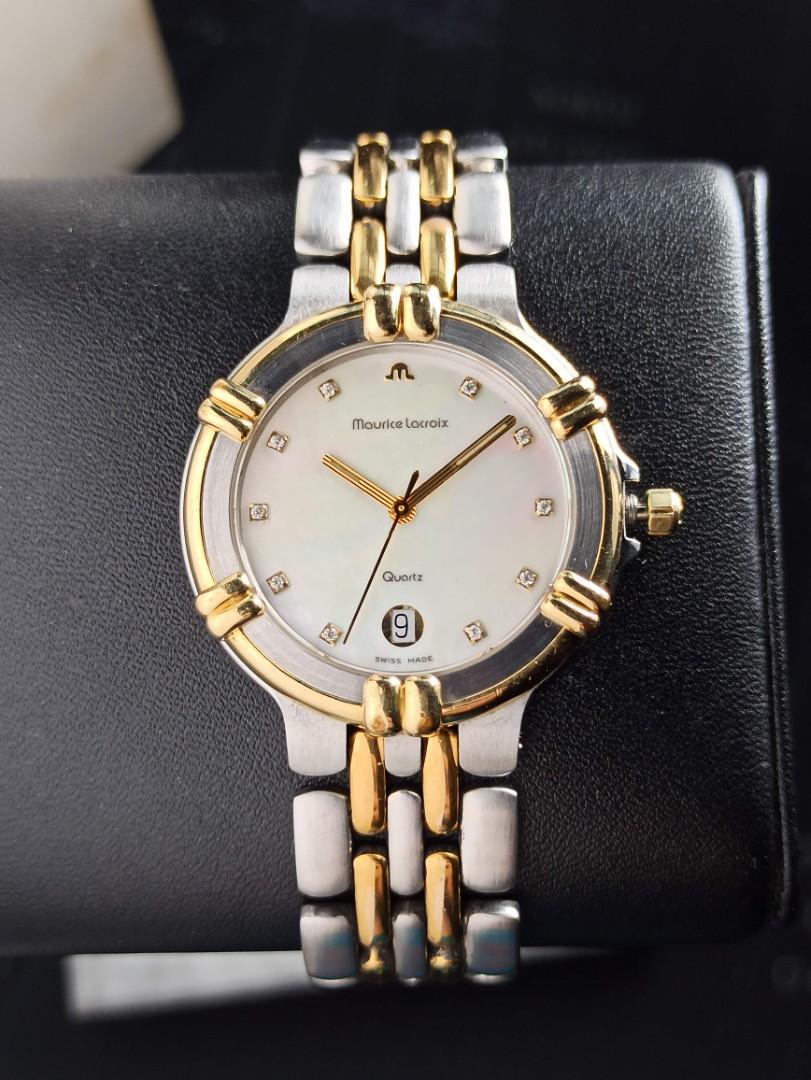 Maurice Lacroix Aikon Date (Category: Luxury Watches) located in San Juan City. Submitted by MW_888 (Listing ID 1118496501, Image 2). Description: For sale Maurice Lacroix Aikon Two tone, mother of pearl dial with diamonds Quartz 36mm 9/10 condition Inclusions : watch, original ML bracelet with complete links, presentation box / handcrafted leather pouch 42k asking, negotiable and free shipping 😊.