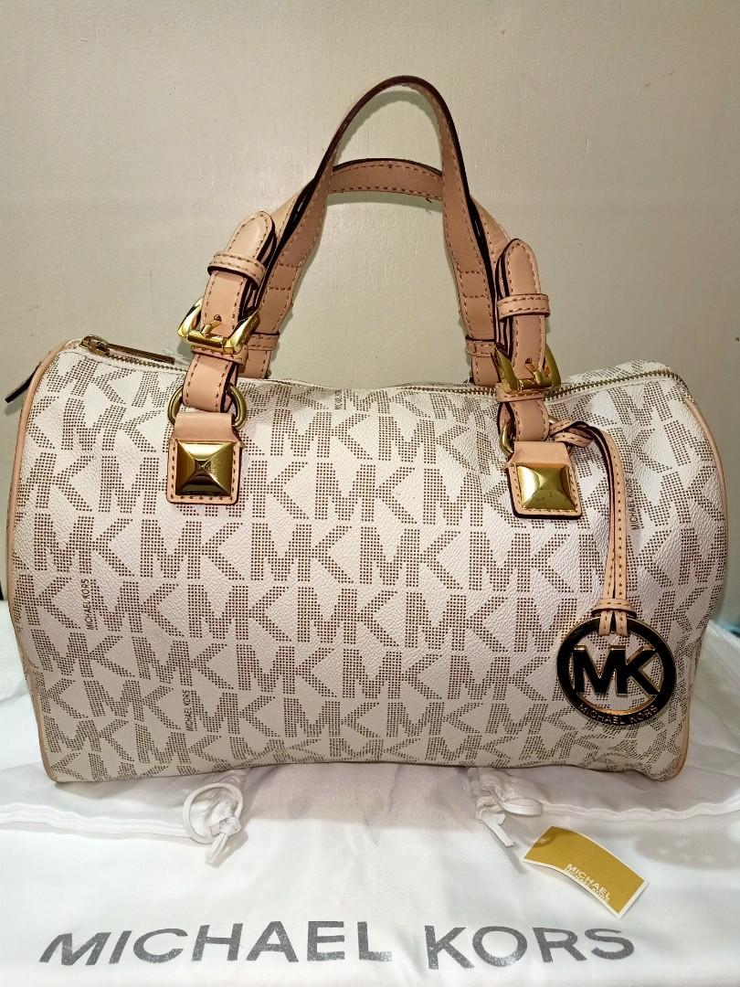 Michael Kors Medium Grayson Logo Satchel Vanilla 