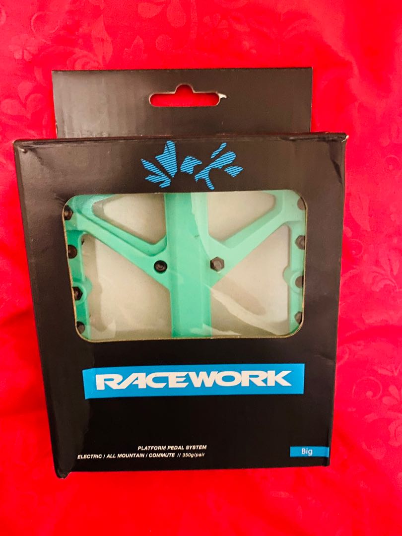 RaceWork Flat pedals (turquoise color) mtb, road bike, polygon, trek
