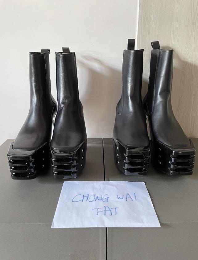 Rick Owens 2021 Leather Black Grilled Kiss Boots Sz 42, 男裝, 鞋 