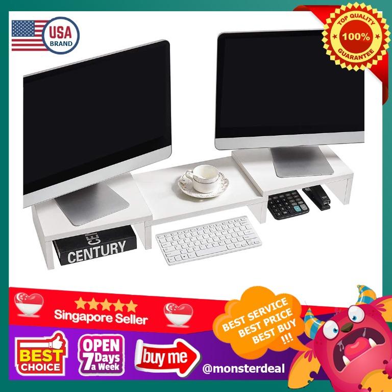 Large Twin Monitor Riser Stand TV PC Dual Double Screen Computer 14cm High Black 
