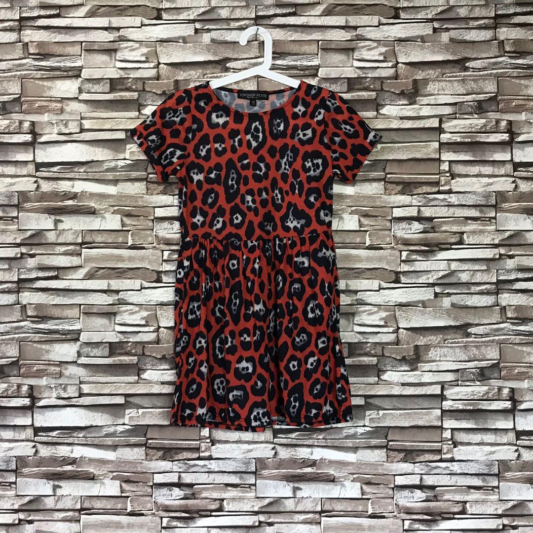 Topshop Red Leopard Print Skater Dress Women s Fashion Dresses