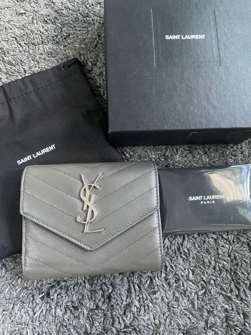 Saint Laurent Grey Calfskin Line Flap Compact Wallet QTA4JX3PEB003