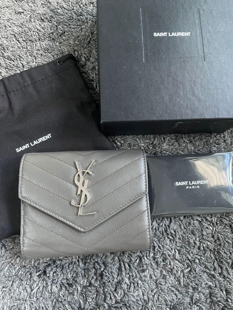 YSL MONOGRAM COMPACT TRI-FOLD WALLET -GREY