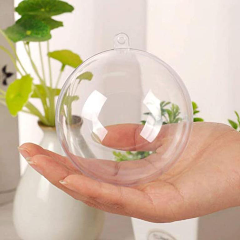 5 pcs Round Clear Plastic Ball Christmas Tree Baubles Clear Plastic  Fillable Ornaments Ball for Christmas Party Birthday
