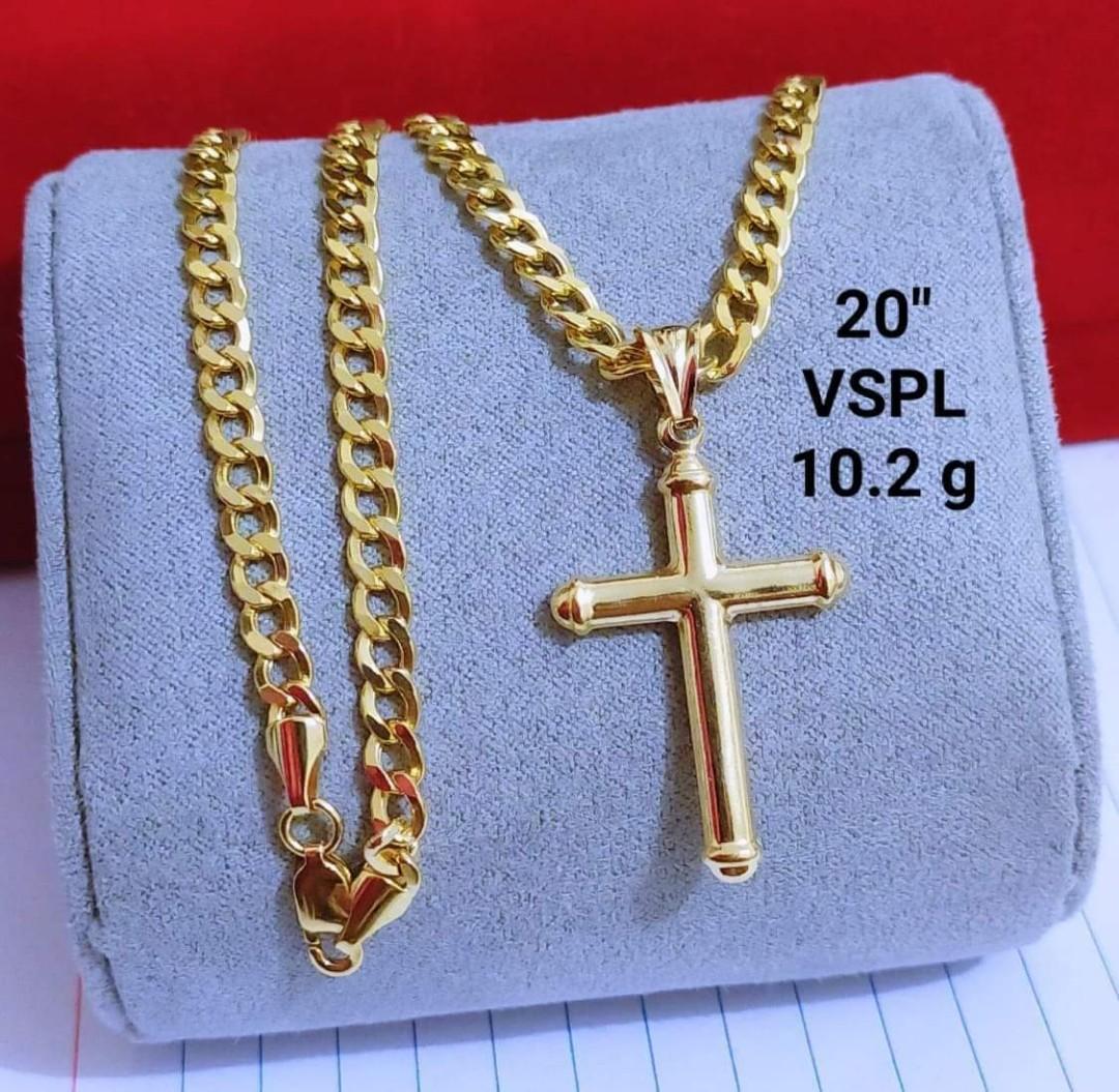18k GOLD CROSS NECKLACE, Men's Fashion 
