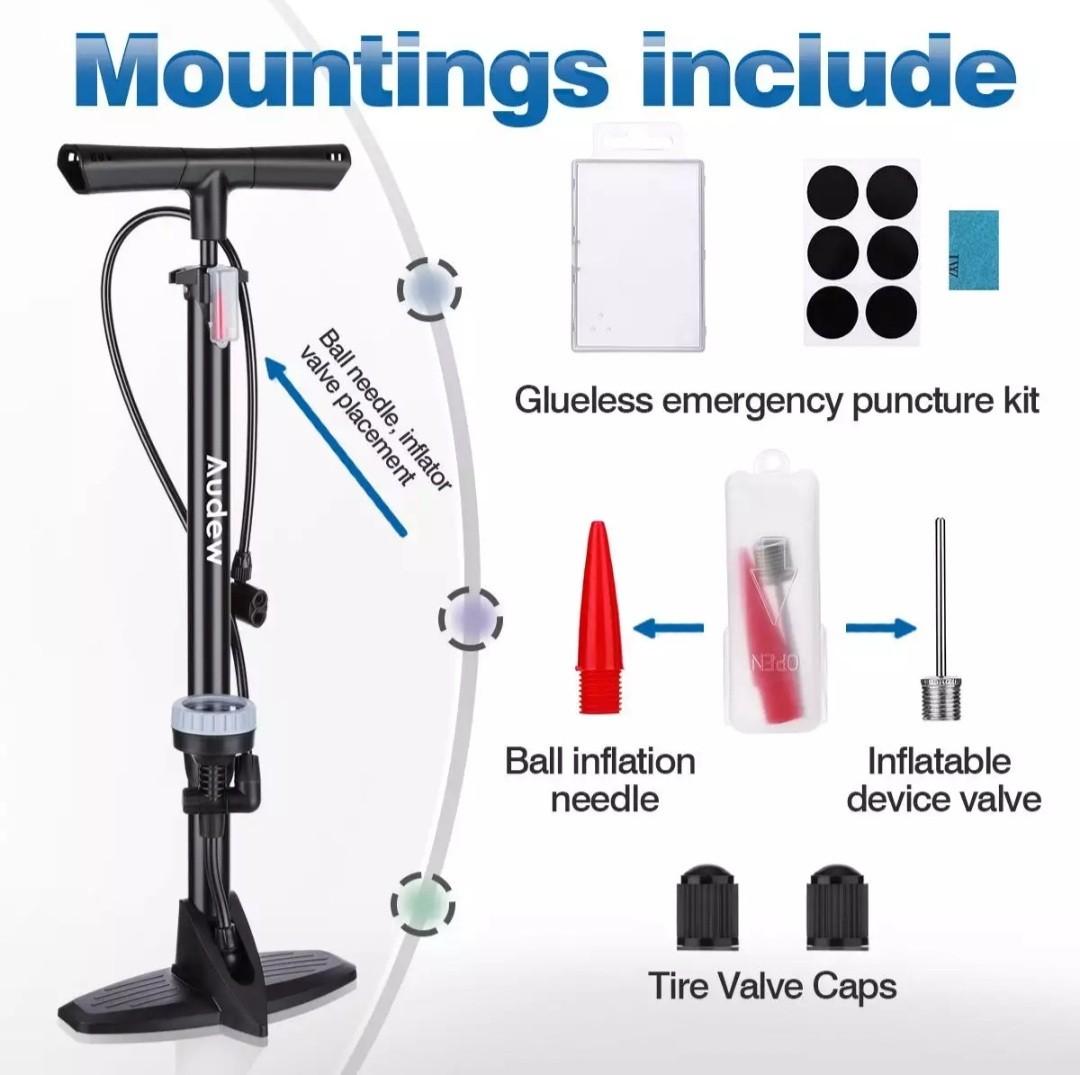 Audew 230psi Bicycle pump with guage Sports Equipment Bicycles Parts Parts Accessories on Carousell