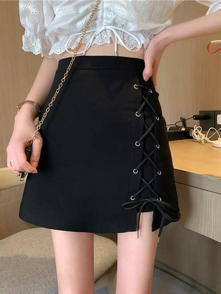 linen black mini skirt